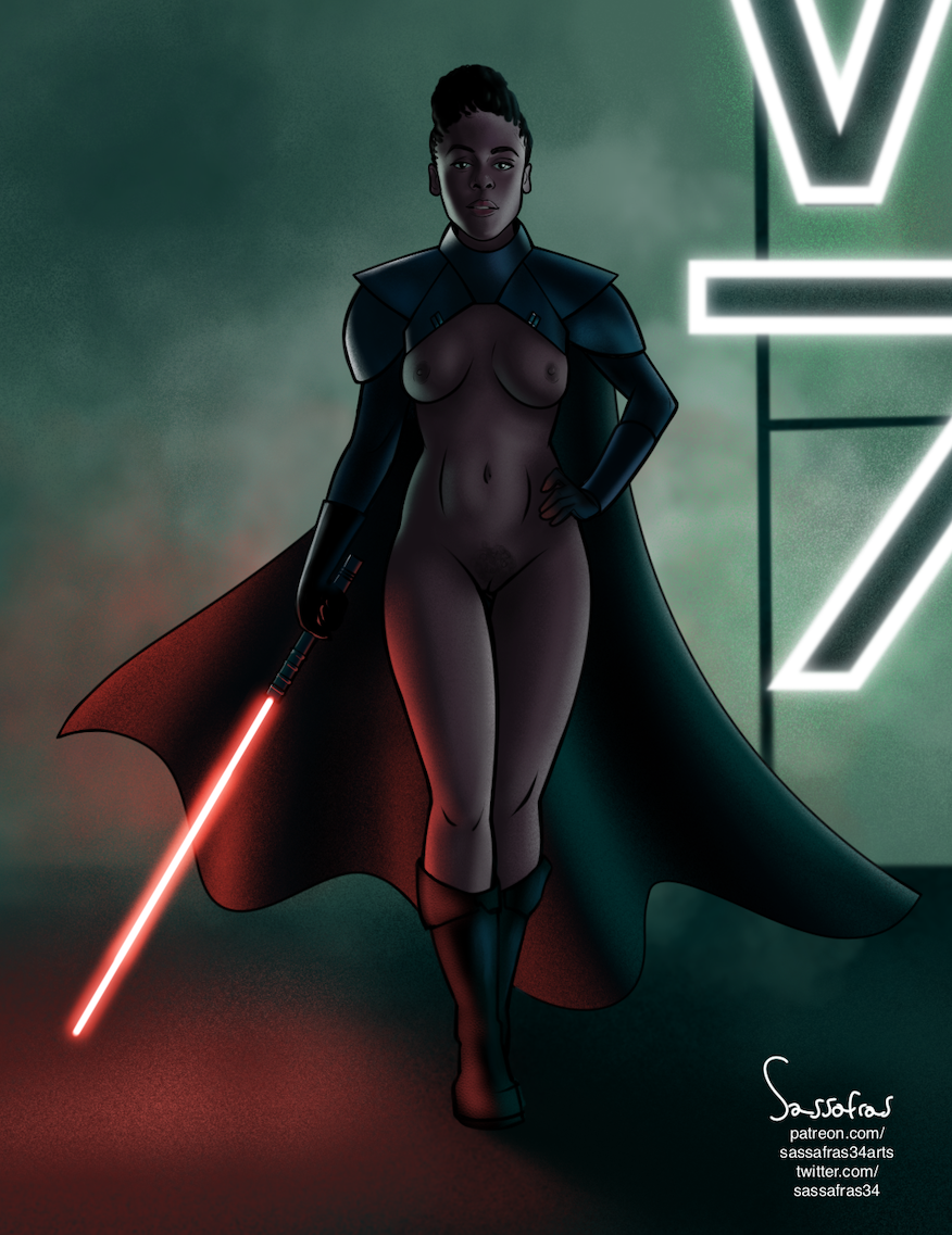 1girls abs areolae armor aurebesh black_hair boots braided_hair brown_eyes bush daiyu dark-skinned_female dark_skin female female_only fit_female fog human human_only inquisitor lightsaber medium_breasts neon night obi-wan_kenobi_(series) partially_clothed pubes pubic_hair red_lightsaber reva_sevander sassafras sith solo solo_female star_wars stomach thighs third_sister