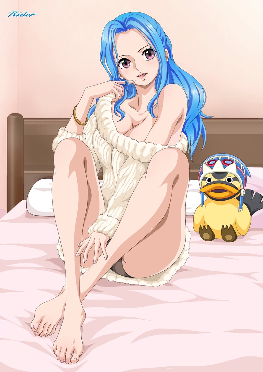 1girls bare_legs blue_hair feet female female_only karoo nefertari_vivi one_piece raida_(j5einmnjp3r49k6) solo tagme white_clothing