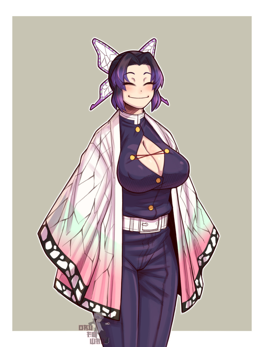 1girls, demon slayer, duplicate, female, female only, kimetsu no yaiba, kochou shinobu, purple hair, purple-haired female, solo, tagme
