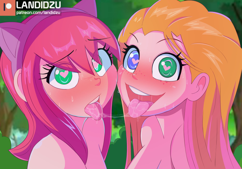 2girls after_kiss annie_hastur female female_only freckles heart-shaped_pupils landidzu league_of_legends lesbian multiple_girls orange_hair pink_hair red_hair saliva saliva_trail yuri zoe_(league_of_legends)