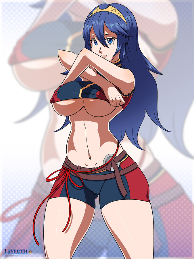 1girls alternate_costume bikini blue_bikini blue_swimsuit breasts female female_only fire_emblem fire_emblem_awakening fire_emblem_cipher large_breasts layerth lucina_(fire_emblem) lucina_(summer)_(fire_emblem) nintendo official_alternate_costume solo swimsuit underboob undressing