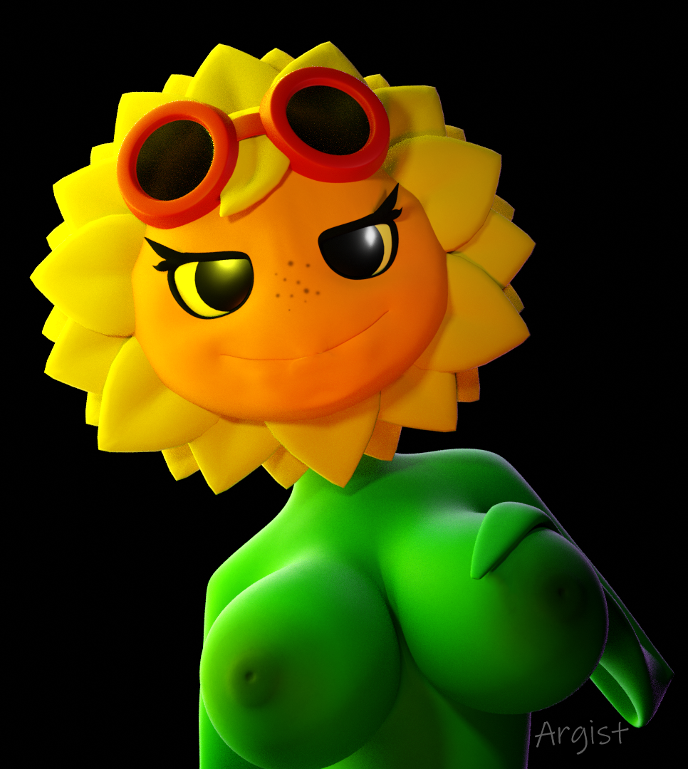 3d argistartist black_eyes breast_press breasts female flora_fauna green_body nipples plant plant_girl plantie plants_vs_zombies plants_vs_zombies:_heroes popcap pvz solar_flare_(pvz) sunflower_(pvz) tagme
