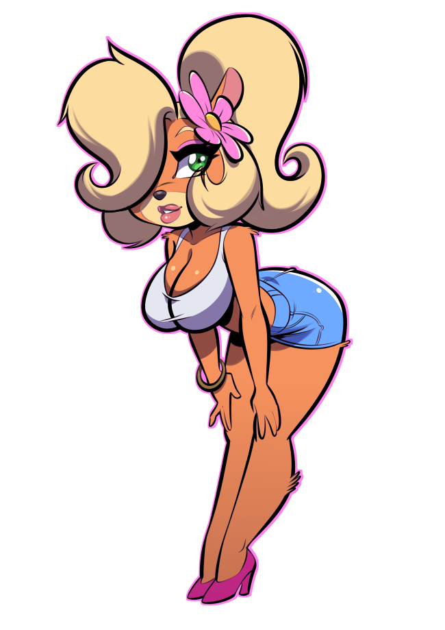 1girls anthro booty_shorts cleavage coco_bandicoot crash_(series) female fur furry high_heels large_breasts linno tight_clothing