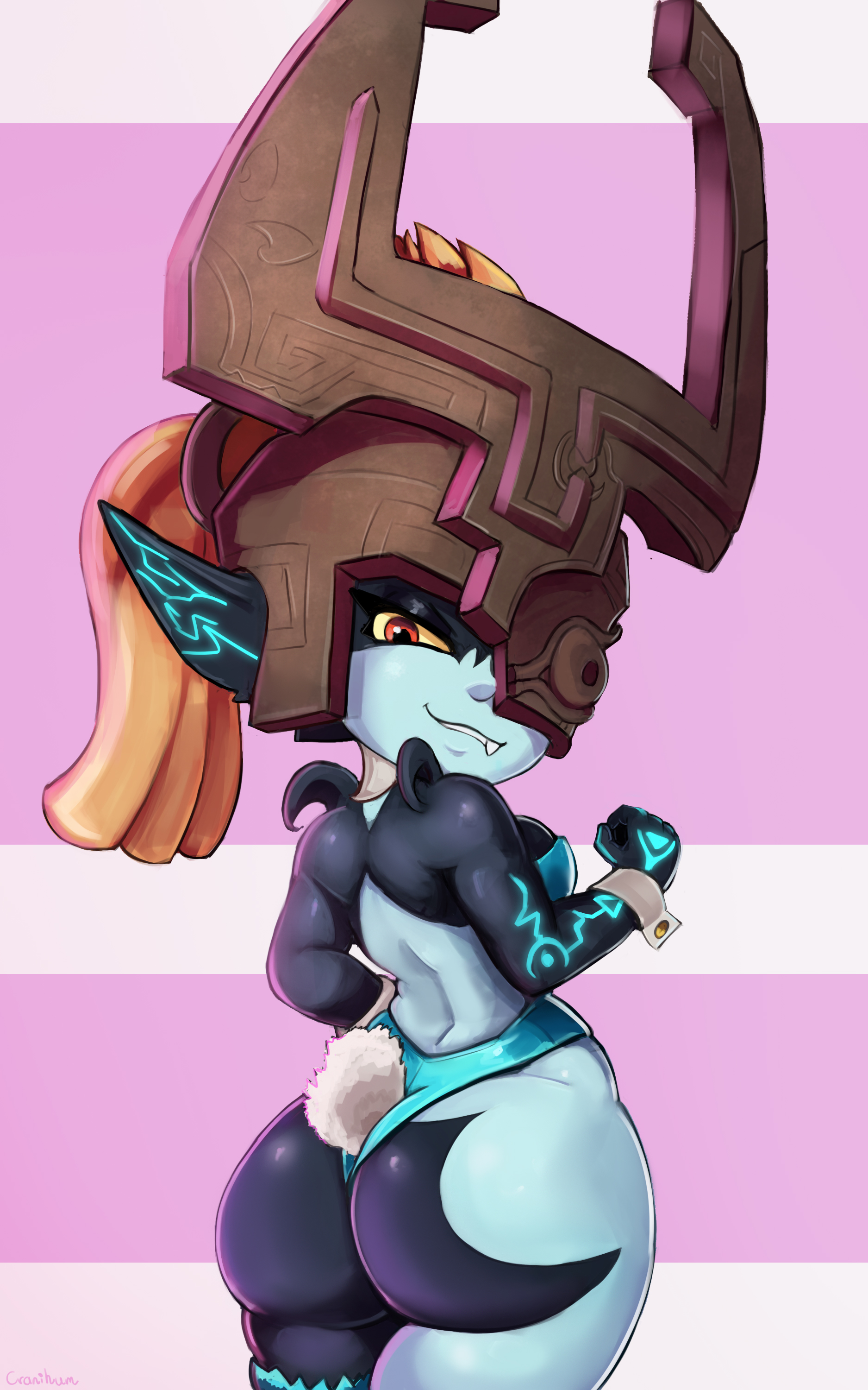 1girls, ass, big ass, breasts, bunnysuit, cranihum, fat ass, female, female only, glowing, imp, imp midna, leotard, looking at viewer, midna, nintendo, pinup, shortstack, smug, solo, the legend of zelda, thick thighs, twilight princess