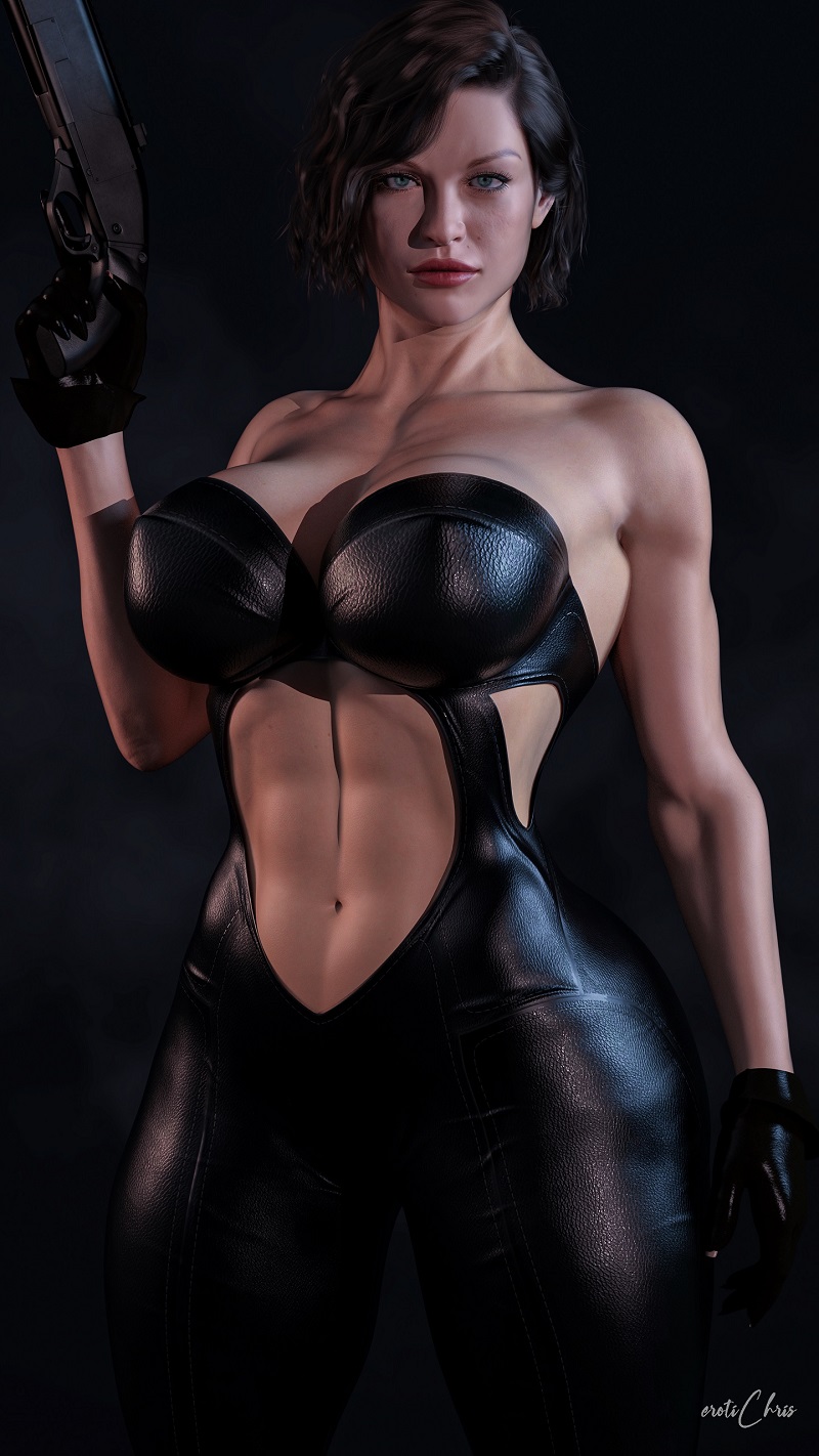 1girls 3d 3d_(artwork) abs alice_abernathy alternate_version_available big_breasts biohazard black_panties black_thong black_underwear capcom celebrity cga3d erotichris female female_only milla_jovovich real_person realistic resident_evil tactical_nudity tight_clothing