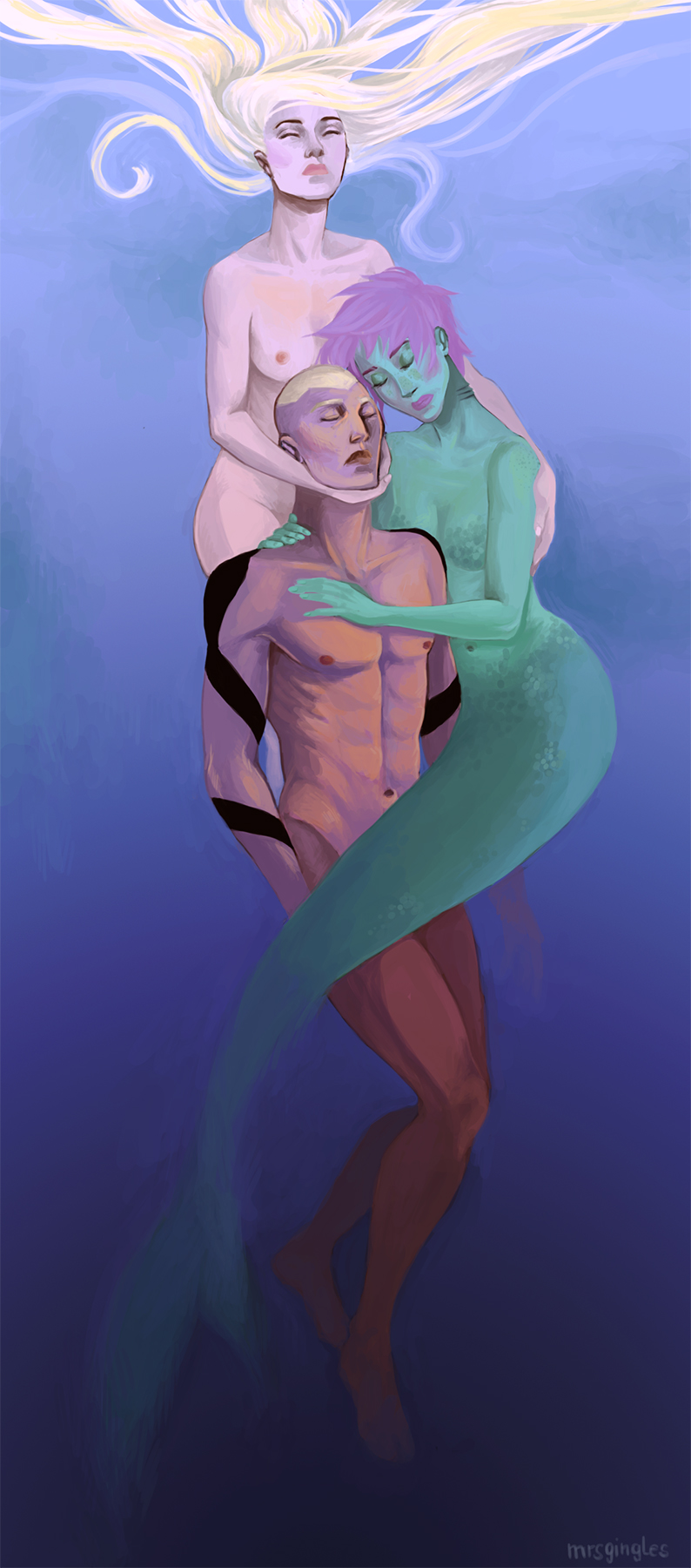 1boy 2girls alien alien_girl aqualad artemis_crock atlantean blonde_hair dark-skinned_male dc dc_comics ffm_threesome green_skin kaldur'ahm megan_morse mermaid mermaid_tail miss_martian naked red_hair superhero threesome unknown_artist young_justice