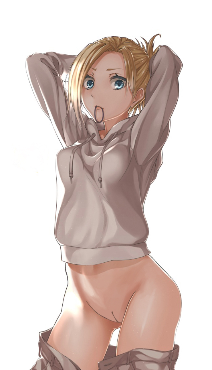 annie leonhardt, attack on titan, blonde, bottomless, expressionless, female, female focus, female only, looking at viewer, shingeki no kyojin, simple background, surprised