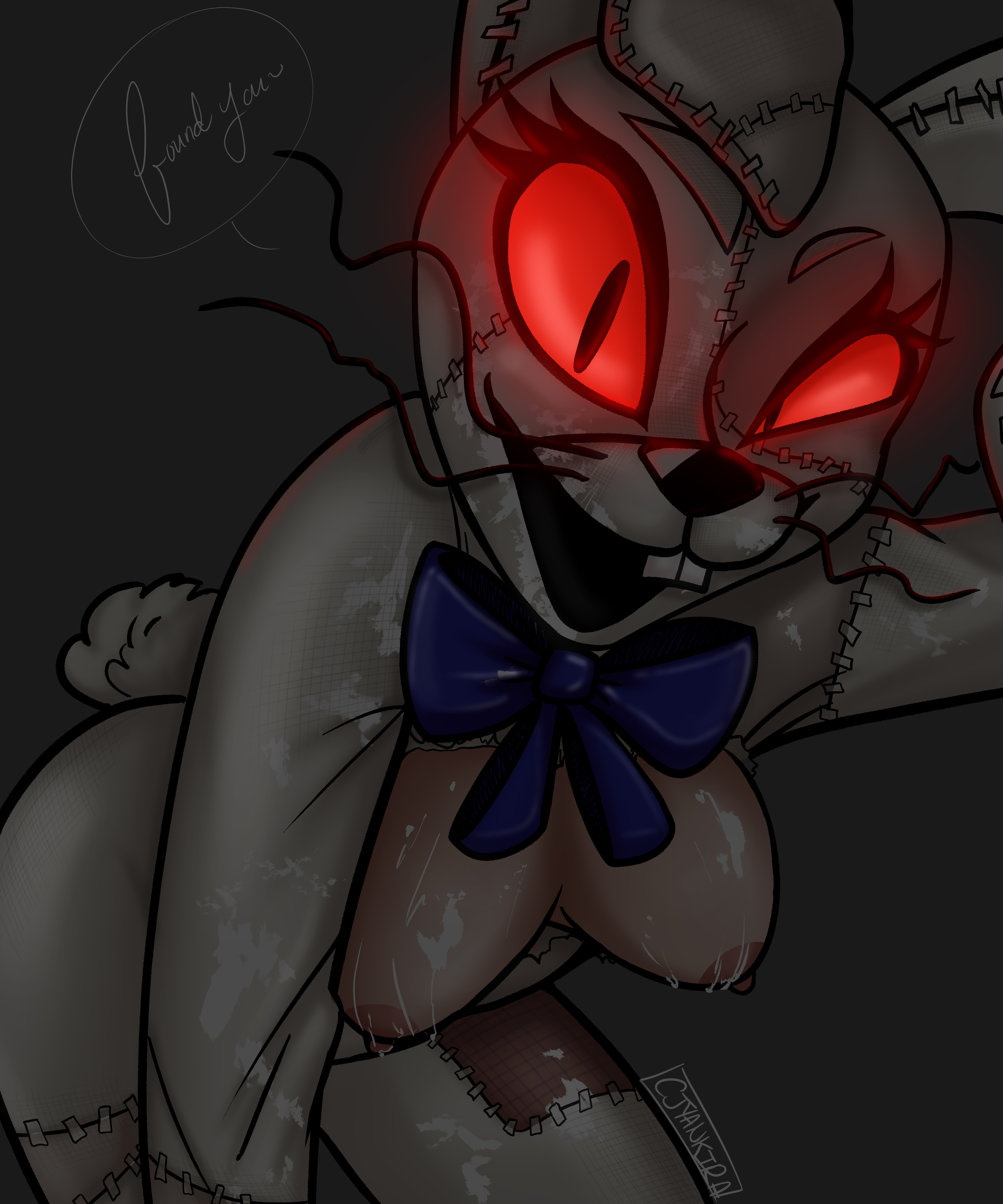breasts, bunny girl, covered in cum, cum, female, five nights at freddy's, five nights at freddy's: security breach, glowing eyes, killer, large breasts, monster fucker, murderous, realistic breast size, red eyes, scary, serial killer, solo, vanny, vanny (fnaf)
