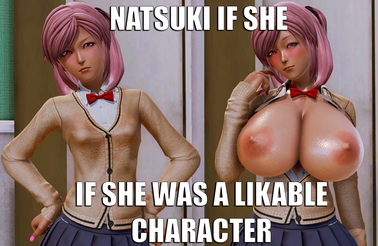 1girls, 3d, alternate breast size, areola, bare breasts, big areola, big breasts, blush, bowtie, breast envy, breast expansion, breast growth, breast growth (enlargement), breasts, breasts out, breasts out of clothes, doki doki literature club, exposed breasts, female, femsub, flat chest, honey select, huge breasts, large areolae, looking at viewer, male, maledom, meme, misogyny, naked breasts, natsuki (doki doki literature club), nipples, pink hair, school uniform, schoolgirl, skirt, small breast humiliation, small breasts, tagme, teenage female, teenager, text, tsundere