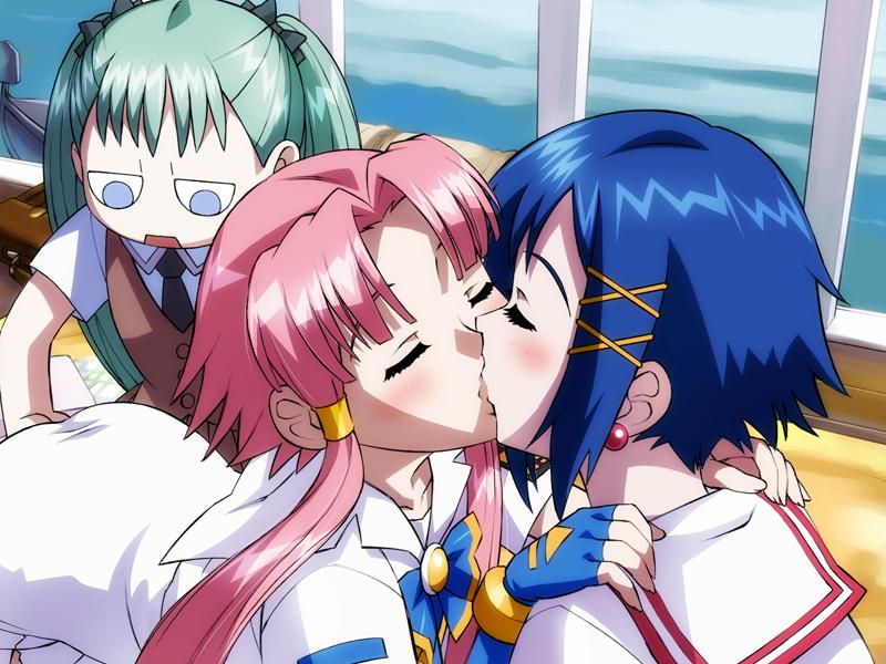 3girls aika_granzchesta_(aria) akari_mizunashi_(aria) alice_carroll_(aria) aria_(series) clothing female female_only fisting game_cg human human_only jpeg_artifacts kissing multiple_girls no_visible_genitalia sameha_ikuya school school_uniform seifuku serafuku yuri