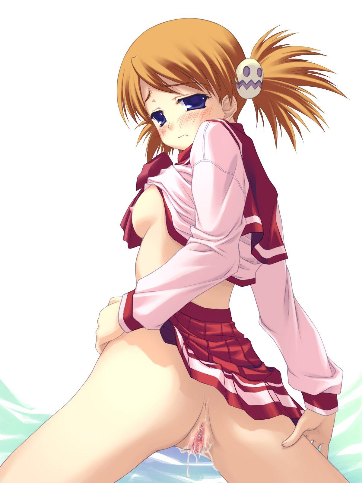 1girls acid_head ass blue_eyes blush breasts clothing color female highres jpeg_artifacts nipples no_bra no_panties pussy pussy_juice sasamori_karin school_uniform serafuku skirt skirt_lift small_breasts solo tied_hair to_heart_(series) to_heart_2 twintails uncensored