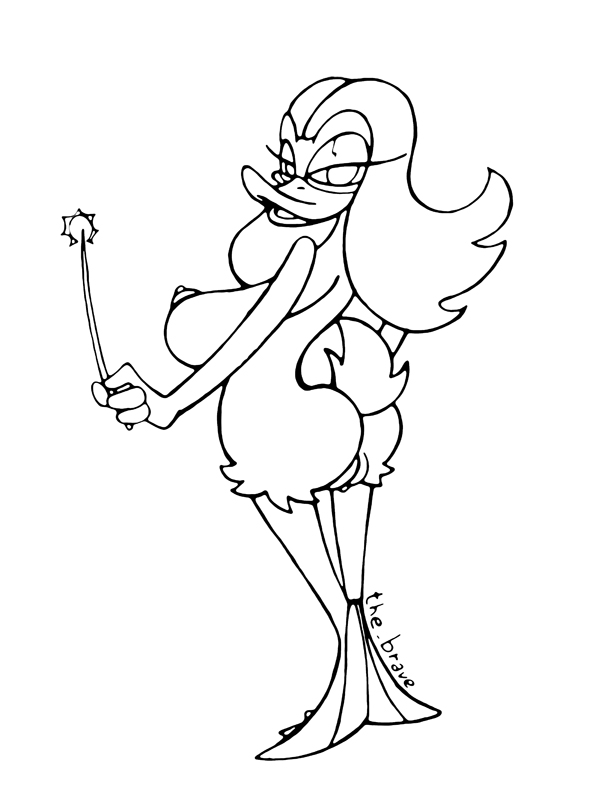 anthro ass breasts disney duck ducktales female female_only magica_de_spell monochrome nipples solo standing tagme the_brave