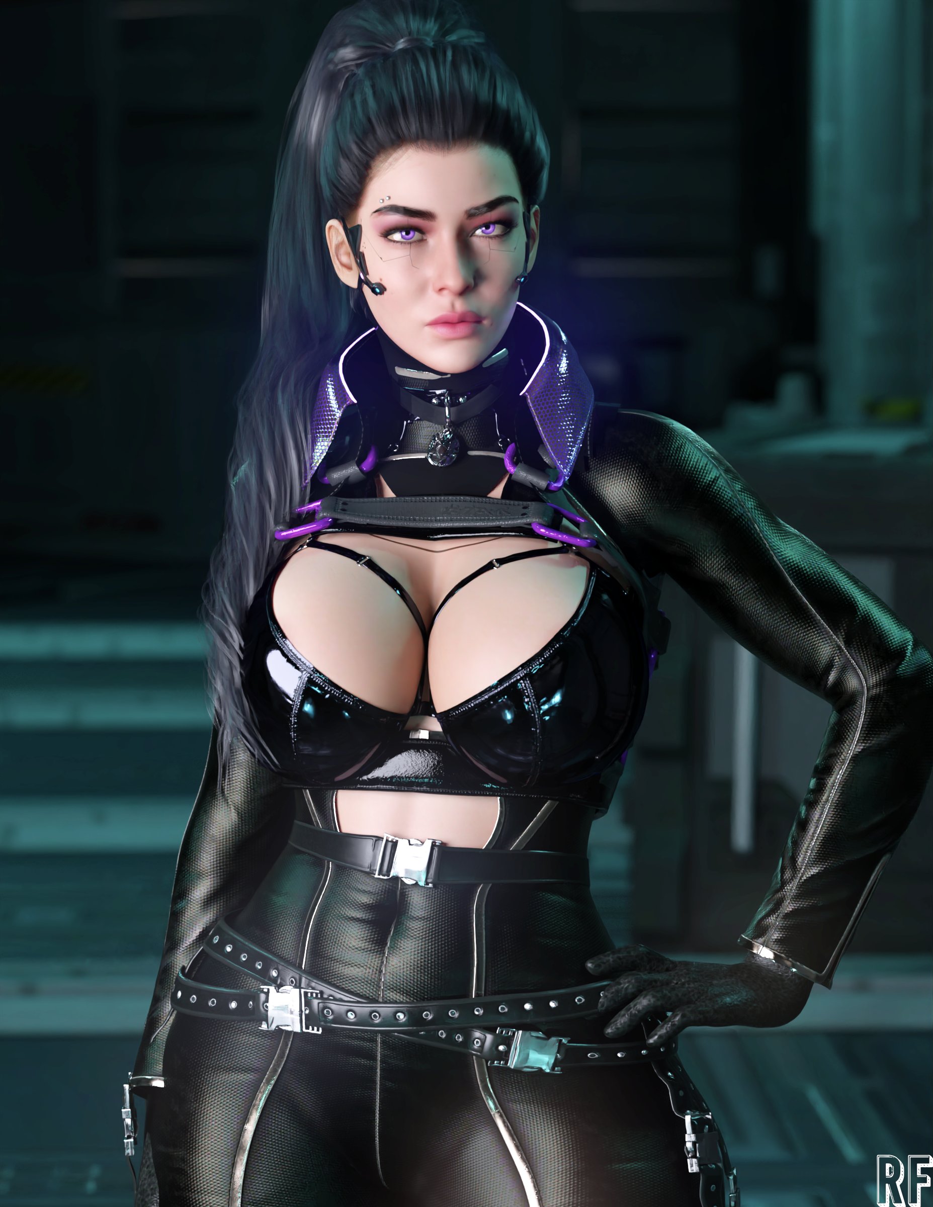 1girls, 3d, absurd res, black gloves, crossover, cyberpunk 2077, female, female only, gloves, hi res, rude frog, solo, the witcher (series), the witcher 3: wild hunt, yennefer