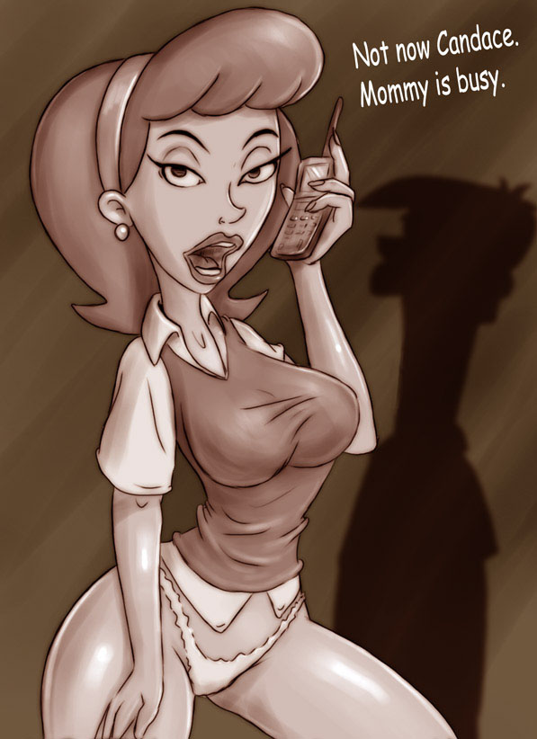 1girls english_text husband_and_wife impending_sex lawrence_fletcher linda_flynn-fletcher low_cut_panties medium_breasts milf mommy_kink offscreen_male panties partially_clothed phineas_and_ferb phone seductive_look sepia unknown_artist