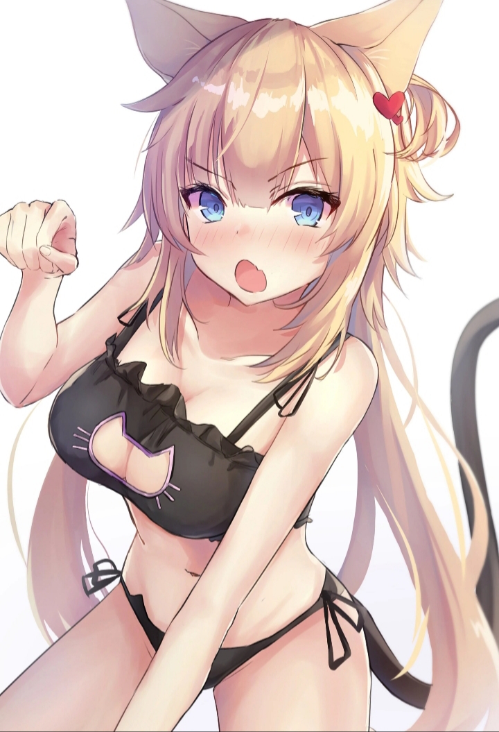 1girls 2022 akai_haato angry ass bangs belly_button big_ass big_breasts black_fur black_lingerie black_tail blonde_ears blonde_fur blonde_hair blue_eyes breasts cat_ears cat_girl cat_humanoid cat_lingerie cat_tail catgirl catgirls cute female female_focus female_only hair_between_eyes hairclip hololive hololive_gen_1 hololive_japan keyhole_bra kurohikage lingerie long_hair mad messy_hair neko small_waist thick_thighs thighs twintails virtual_youtuber white_background