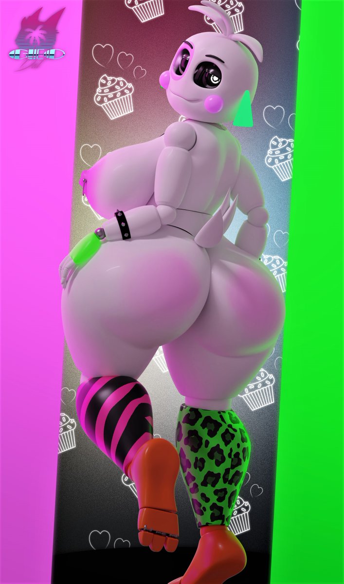 3d, ass, beakless, breasts, female, five nights at freddy's, five nights at freddy's 2, five nights at freddy's: security breach, geodat64, glamrock chica (fnaf), huge ass, huge breasts, huge toy chica, looking back, nipples, pierced nipples, piercings, solo, toy chica (fnaf), toy chica (love taste)