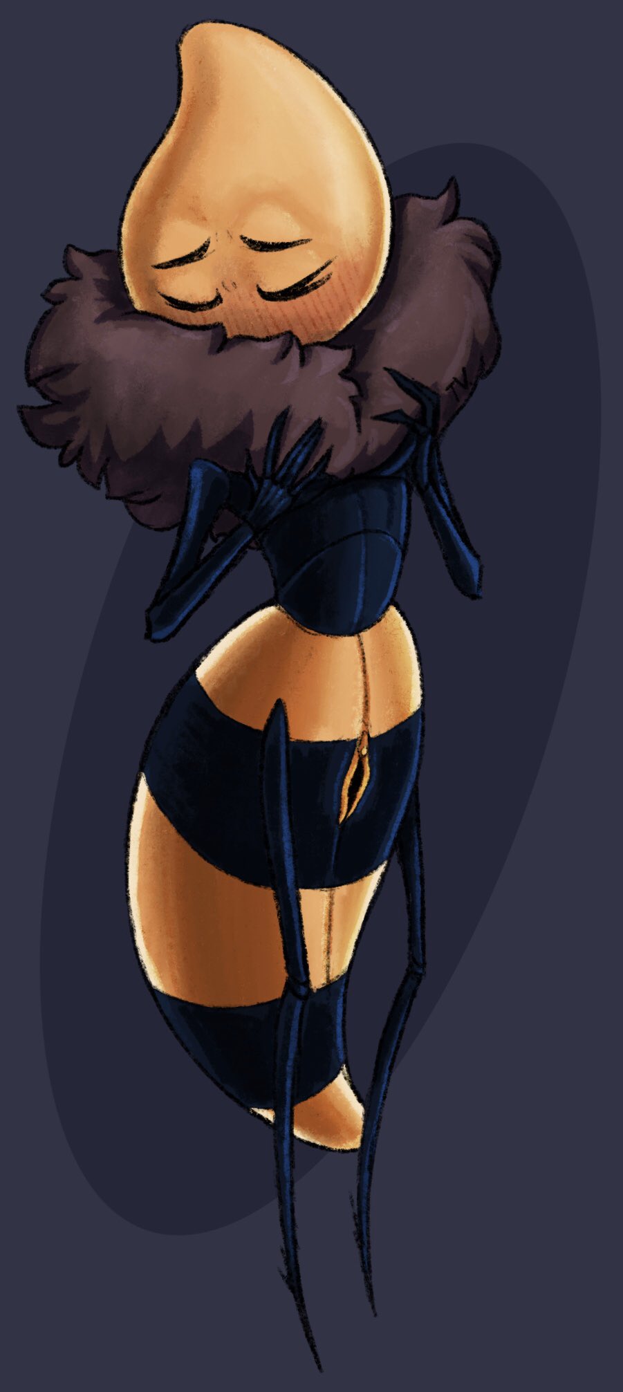 1girls anthro anthrofied bee black_body blush chest_tuft eyes_closed female female_only full_body hollow_knight insect insects pussy queen queen_vespa royalty simple_background solo standing stripes tvcrimetime yellow_pussy yellow_stripes