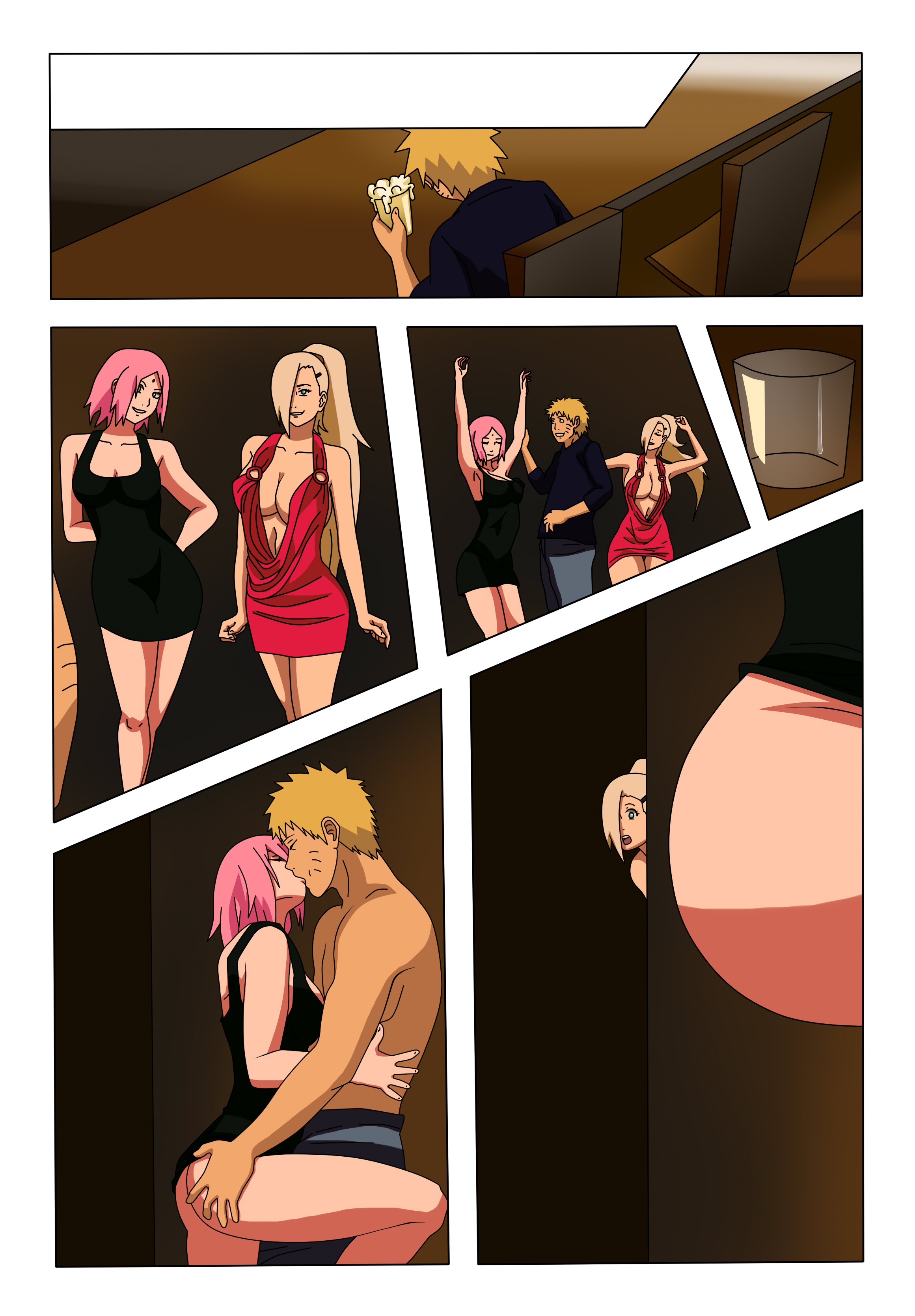 1boy, 2girls, big breasts, blonde hair, boruto: naruto next generations, breasts, cheating, cheating husband, cheating wife, comic, dancing, female, human, imminent sex, imminent threesome, ino yamanaka, kissing, long hair, male, multiple females, multiple girls, naruto, naruto (series), netorare, ntr, party, pink hair, popcorn, sakura haruno, sexual tension, short hair, uzumaki naruto