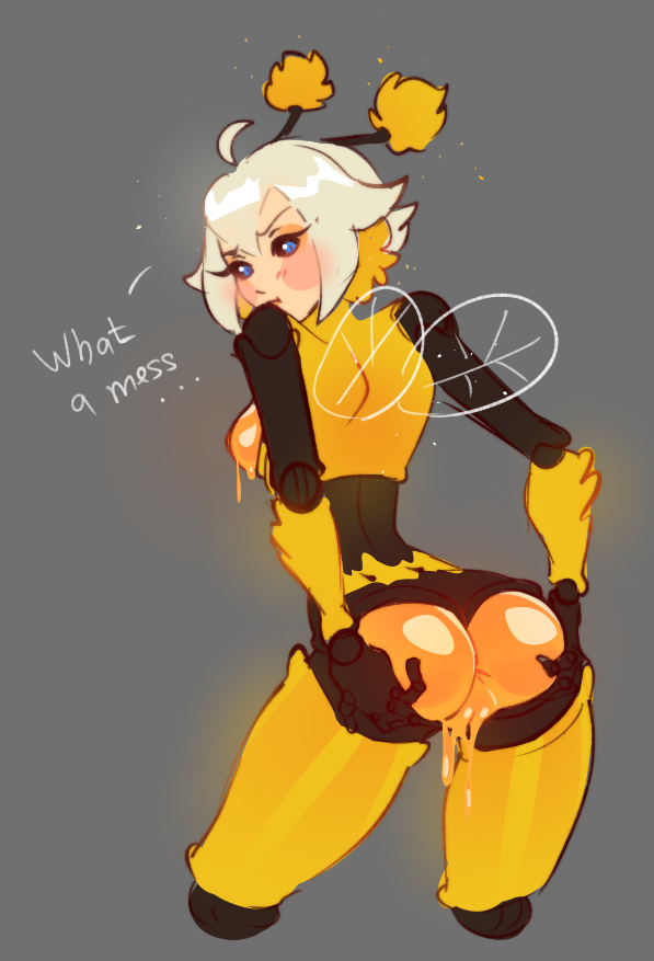 1girls anal ass bee bee_girl bee_wings bees_series blonde_hair blue_eyes breasts honey ilewdha league_of_legends light-skinned_female light_skin orbeeanna orianna pussy robot robot_girl robot_joints small_breasts