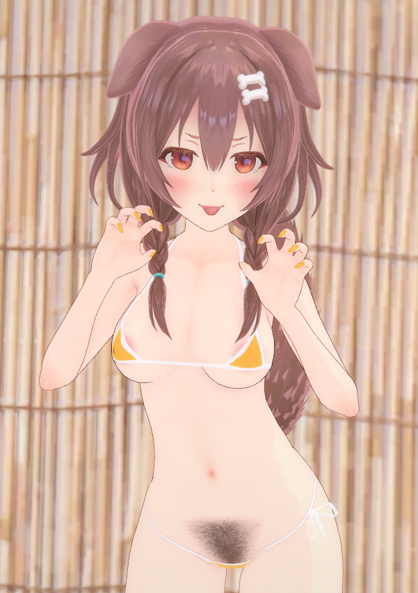 3d bikini bush bushy_pubes cute cute_expression female female_only hololive hololive_gamers hololive_japan inugami_korone mini_bikini minibikini virtual_youtuber yellow_nail_polish yellow_nails