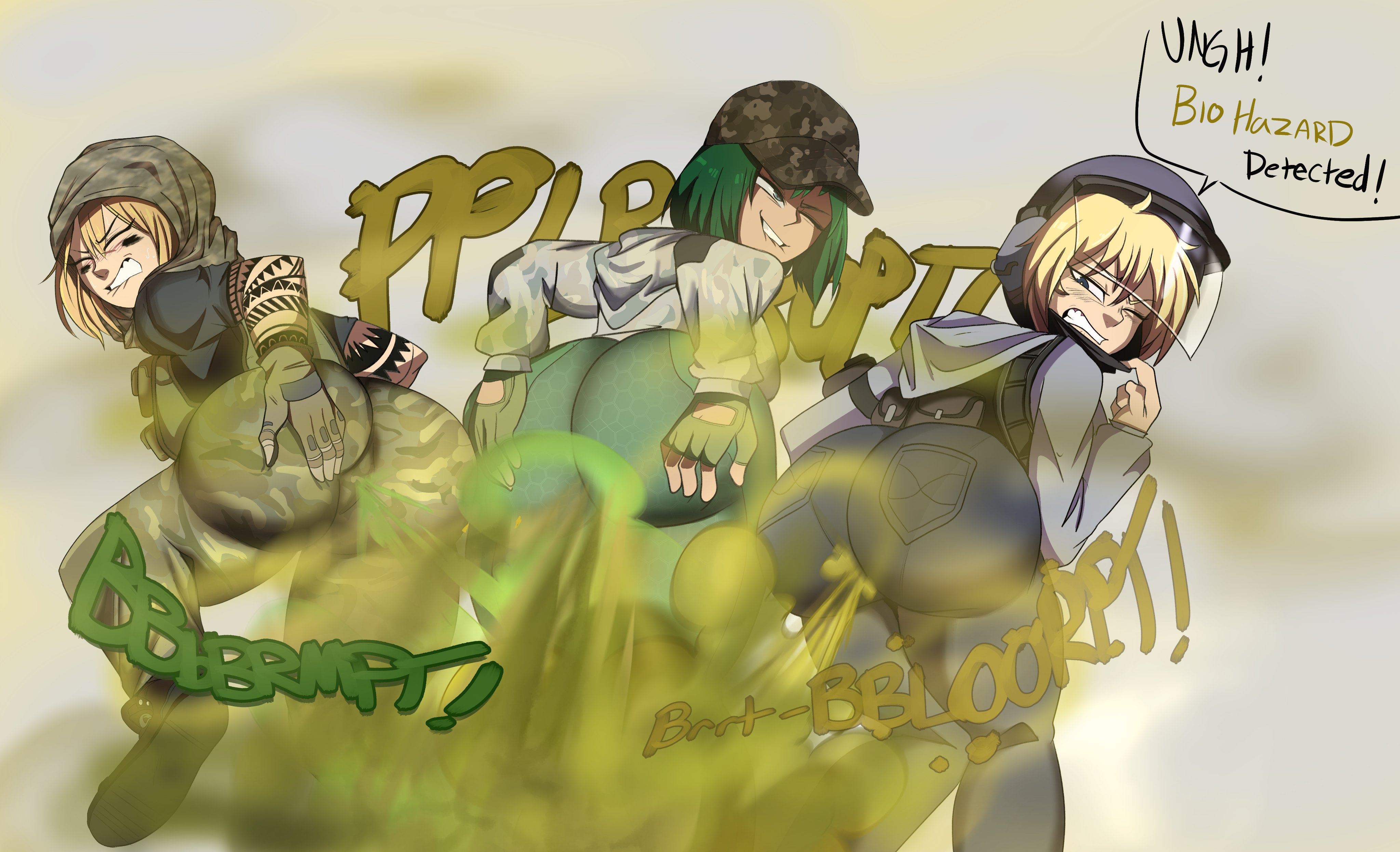 3girls, ass, big ass, big butt, ela (rainbow six), enormous ass, fart, fart fetish, farting, farts, female, gassy, iq (rainbow six), jeans, multiple females, multiple girls, rainbow six, rainbow six siege, valkyrie (rainbow six), yoshizilla