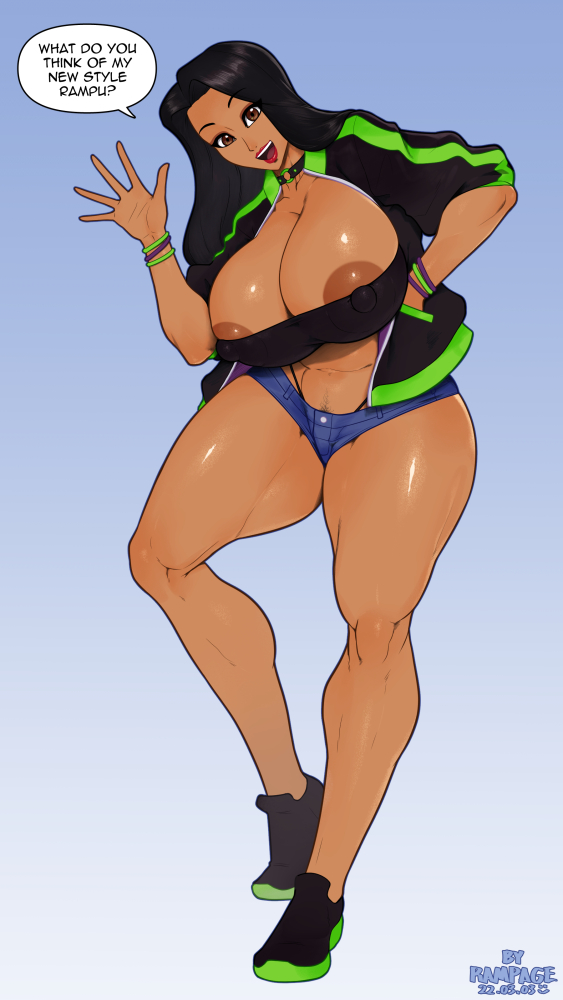 1girls, areolae, breasts, danbi (rampage0118), dark skin, dark-skinned female, female, female only, huge breasts, looking at viewer, name drop, nipples, rampage0118, solo, thick thighs, voluptuous, wide hips