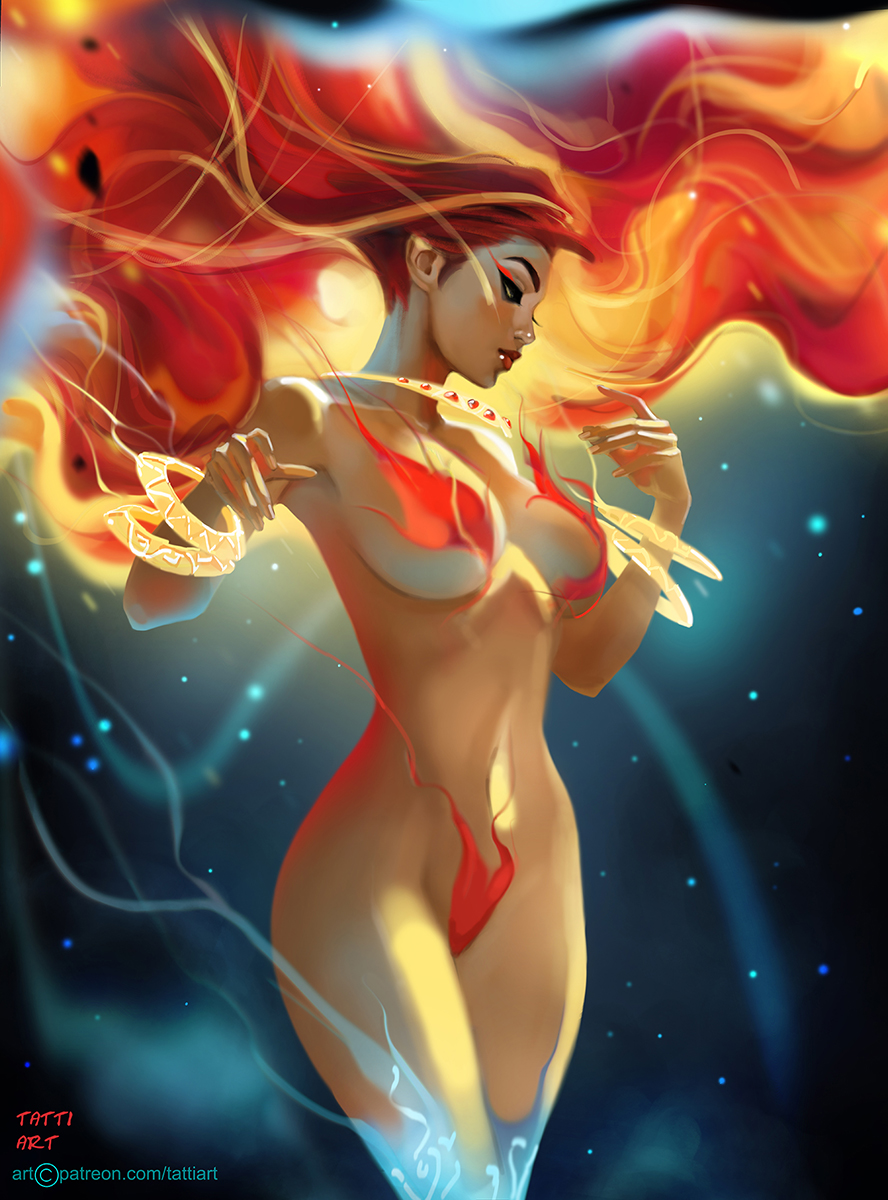 1girls, dc, dc comics, female, female only, koriand'r, orange hair, starfire, straight hair, tattiart, teen titans