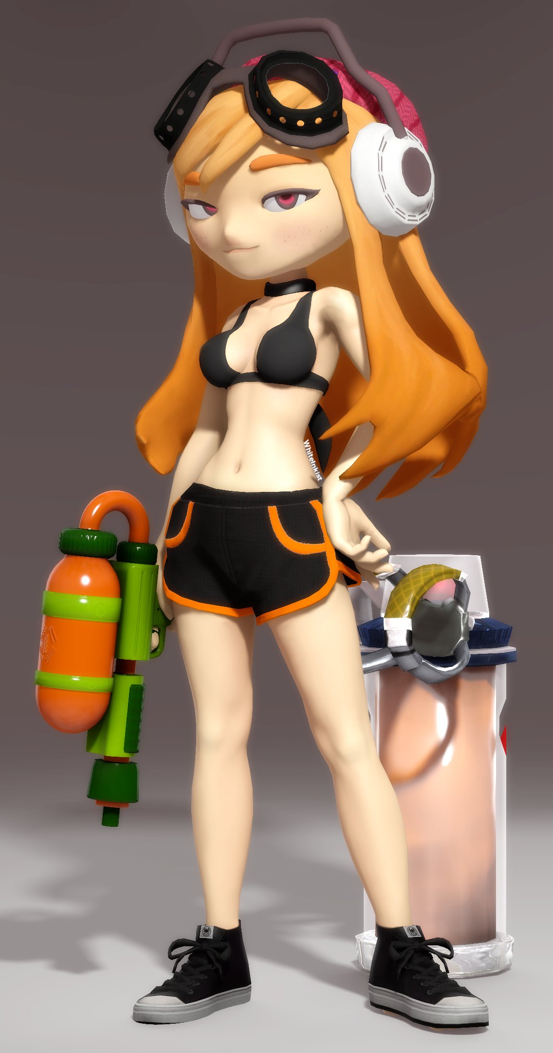 1girls 2020s 2022 3d 3d_(artwork) dolphin_shorts female heartthrob human_meggy light-skinned_female light_skin meggy_spletzer shirtless shorts side_slit smg4 solo solo_female splatoon staring_at_viewer tagme teenage_girl teenager tomboy western_art white_inkist