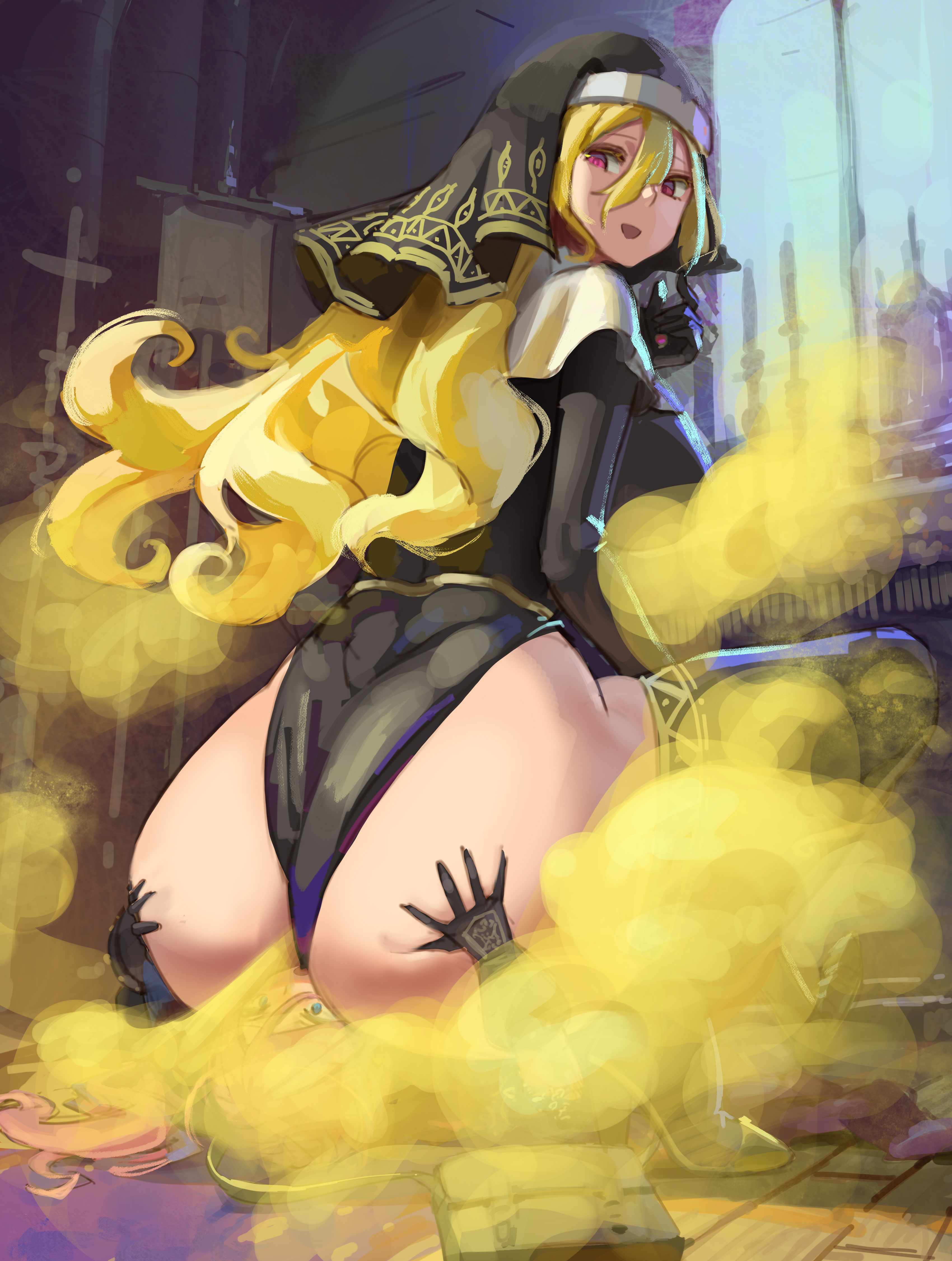 2girls, facesitting, fart, fart cloud, fart fetish, fart torture, farting, farting in face, female, female only, kazo, multiple females, multiple girls, nun, yuri