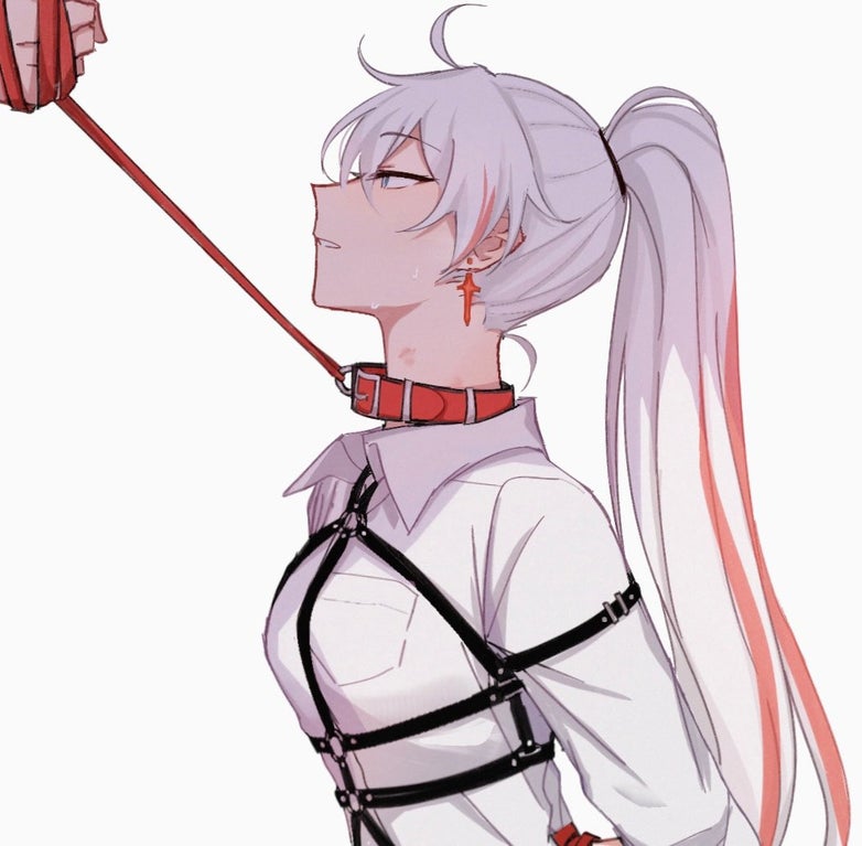 2girls, blouse, bondage, bondage outfit, dominant female, dominated, domination, female, female only, femdom, femsub, honkai (series), honkai impact 3rd, kiana kaslana, kyeuji, leash, leash and collar, leash pull, shirt, slave, slave collar, slave girl, submissive female, white hair, yuri