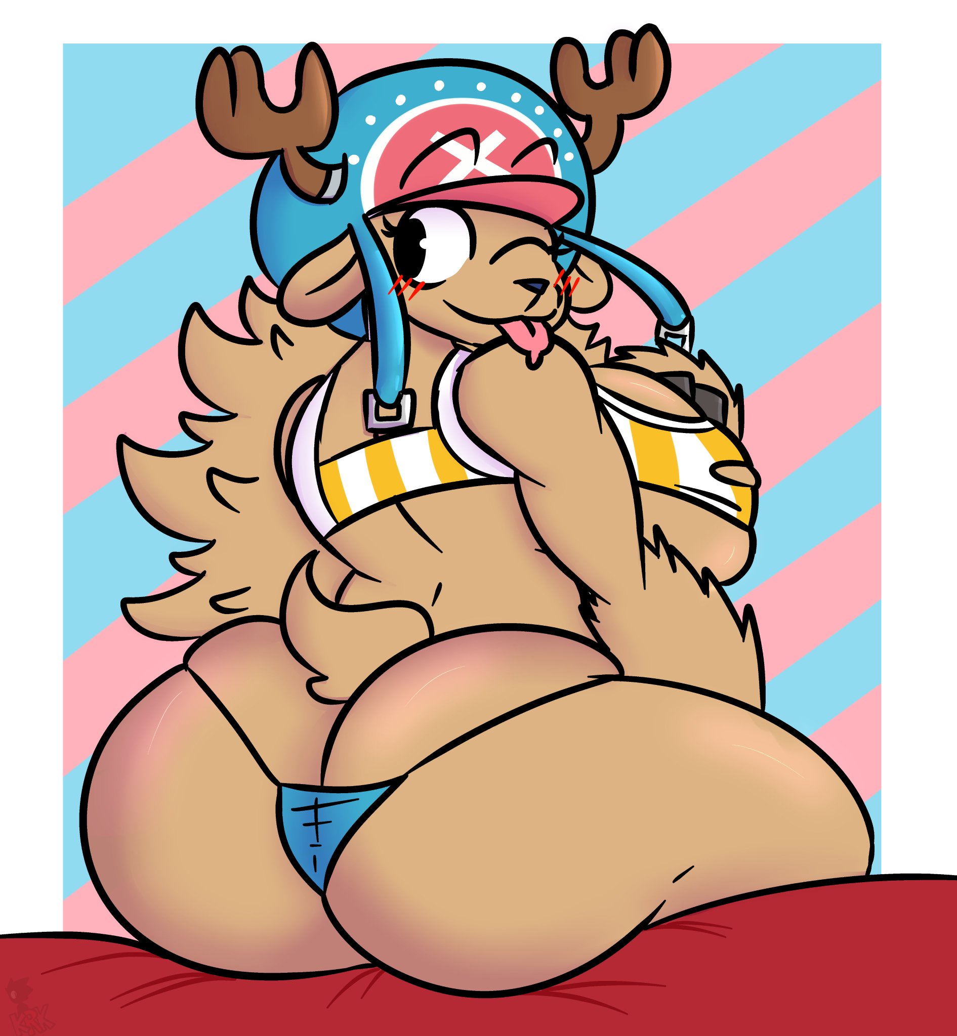 1girls, 2d, anthro, anthro only, ass, ass cleavage, ass crack, big ass, big breasts, breasts, bubble ass, bubble butt, butt crack, female, female only, furry, kingretrokirby, one piece, rule 63, solo, tagme, tony tony chopper