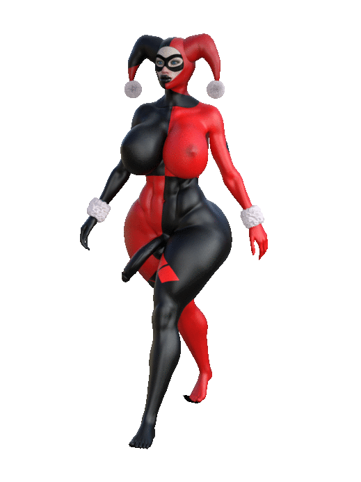 1futa, 3d, animated, areolae, ass, balls, batman (series), big breasts, bimbo, bimbo futa, bodypaint, breasts, casual, clothing, dc, dc comics, dickgirl, erect nipples, footwear, futa only, futanari, genitalwear, gif, half-erect, handwear, harley quinn, harley quinn (classic), headwear, huge ass, intersex, jiggle, large breasts, nipples, nude, painted clothes, penis, solo, thick thighs, unknown artist, walk cycle, walking, wide hips