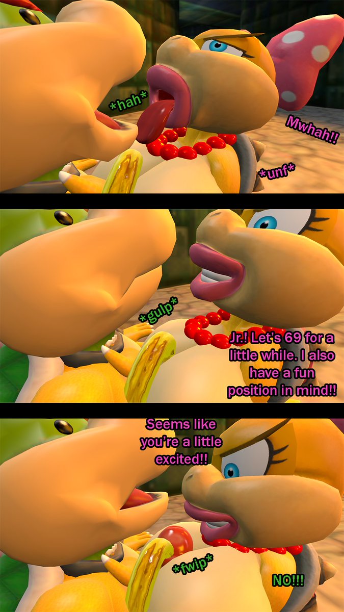 1boy 1futa 3d 3koma after_kiss big_breasts bowser_jr. dialogue futanari koopa male_on_futa mario_(series) nutmansfm penis penis_on_breast super_mario_bros. wendy_o._koopa