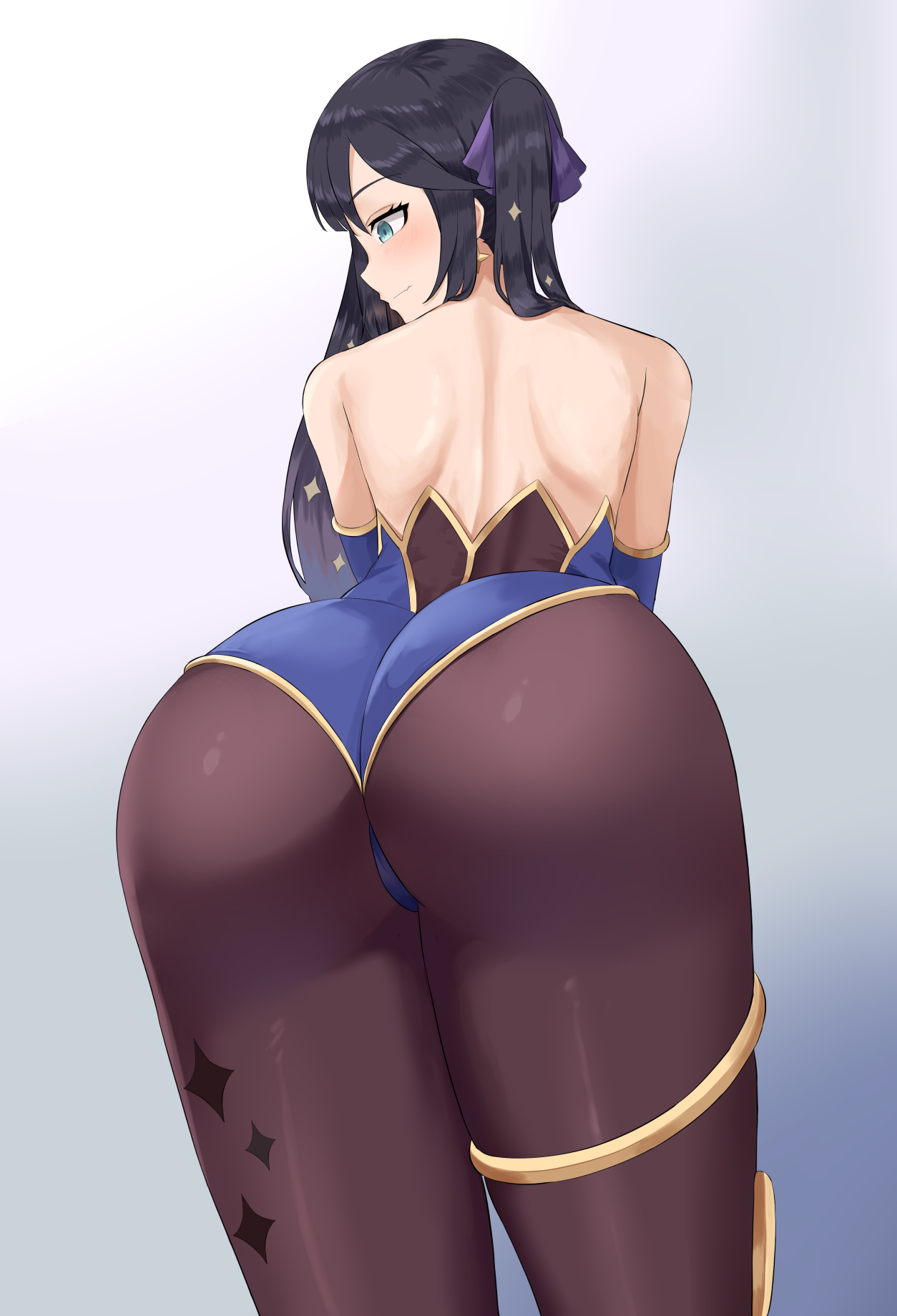 ass, bent over, clothed, clothing, female, genshin impact, hocupoco, mona (genshin impact), solo