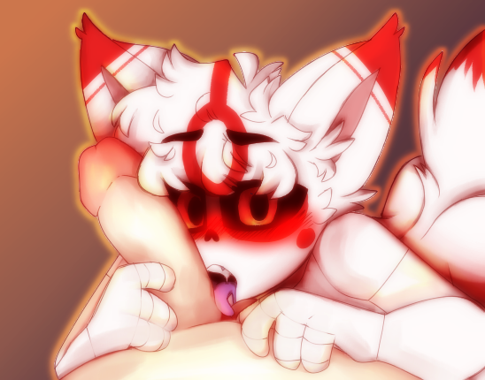 anthro ass blush blushing_penis bodily_fluids bone canid canine cross_sans drooling duo ear_blush fox fox_spirit fur hair humanoid male male/male mammal narrowed_eyes olivershiny oral purple_tongue red_body red_fur saliva sans skeleton spirit tongue undertale undertale_(series) undertale_au video_games white_body white_fur white_hair