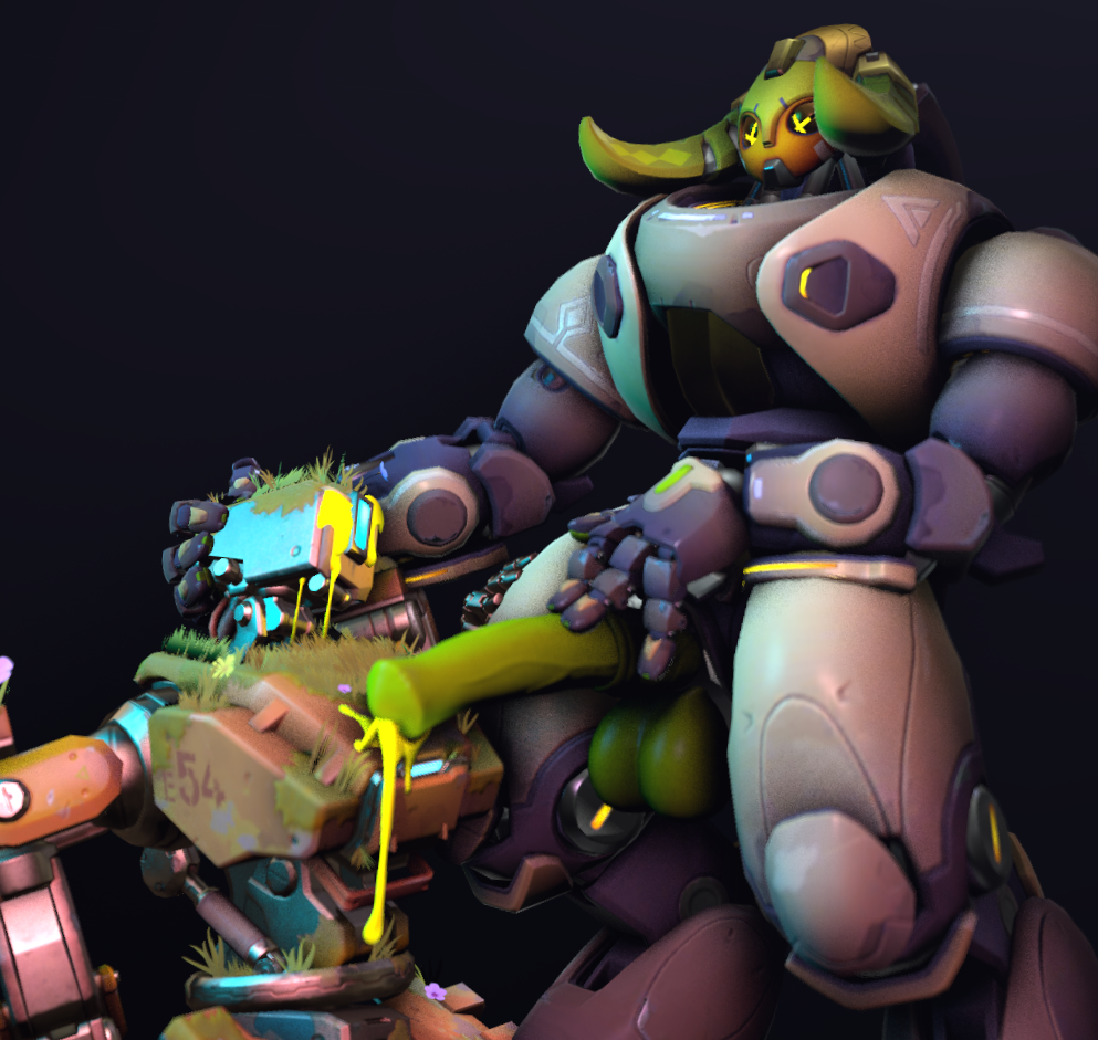 3d bastion_(overwatch) cum cum_on_body cum_on_face domination erection futa_on_male futanari hand_on_head hand_on_penis male omnic orisa overwatch robot rtsfm