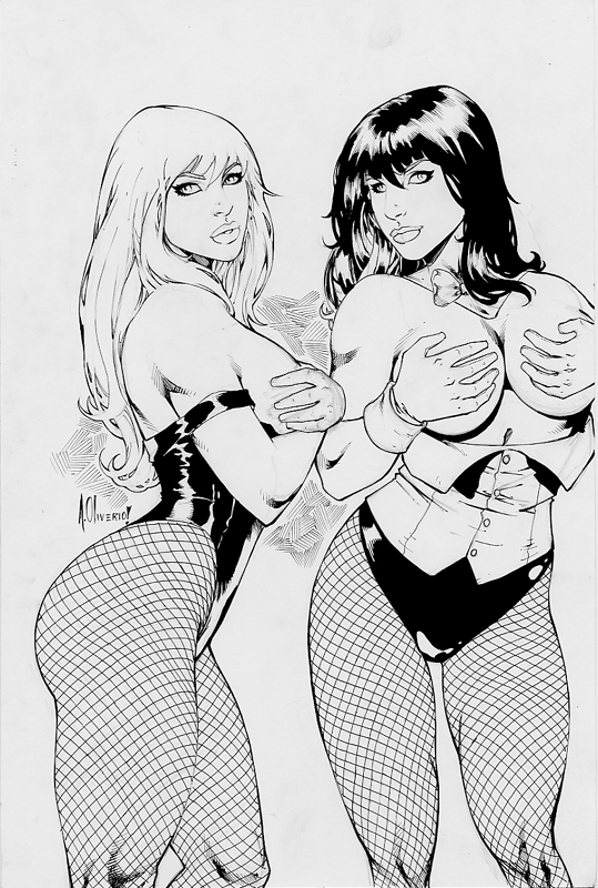 alex_oliver black_and_white black_canary dc green_arrow_(series) justice_league monochrome smooth_skin tagme topless zatanna