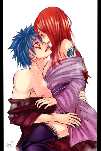 erza_scarlet fairy_tail female imminent_sex jellal_fernandes kissing