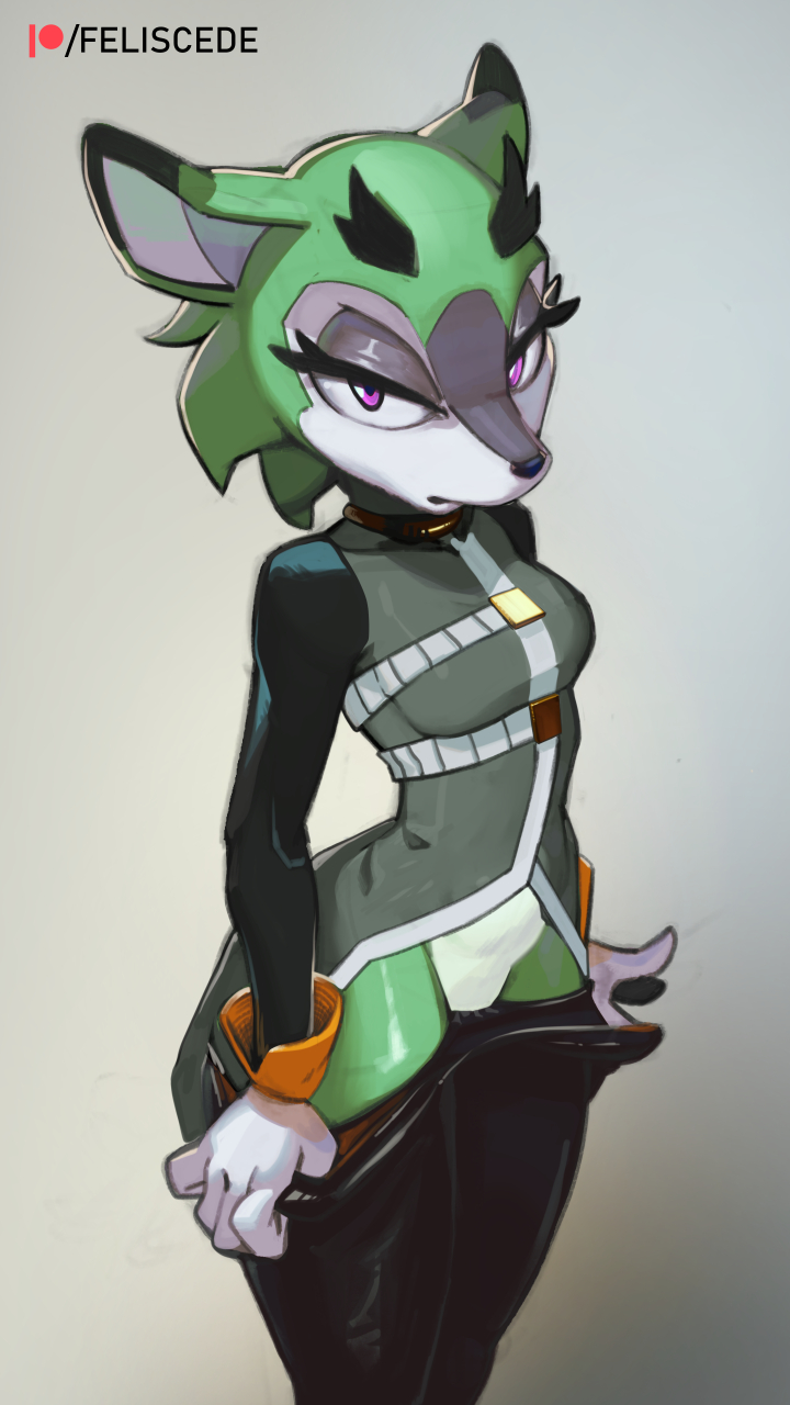 2021 anthro antilocapridae archie_comics artist_name black_nose black_pupils breasts clothed clothing clove_the_pronghorn eyelashes feliscede female female_only furry furry_female furry_only gloves green_body grey_eyeshadow horns leggings looking_at_viewer mammal mammal_humanoid mobian_(species) patreon_logo patreon_username pronghorn pulling_down_pants purple_eyes short_hair small_breasts solo solo_female sonic_(series) sonic_the_hedgehog_(archie) sonic_the_hedgehog_(comics) standing tagme white_background white_body white_gloves white_sclera