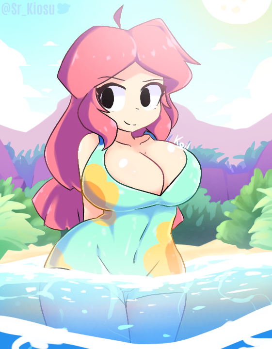 1girls big_breasts bikini brawl_stars breasts female female_only jessie_(brawl_stars) koichiko_(artist) koishiko_(artist) koisu_(artist) pink_hair smile summer_jessie_(brawl_stars) swimsuit tagme