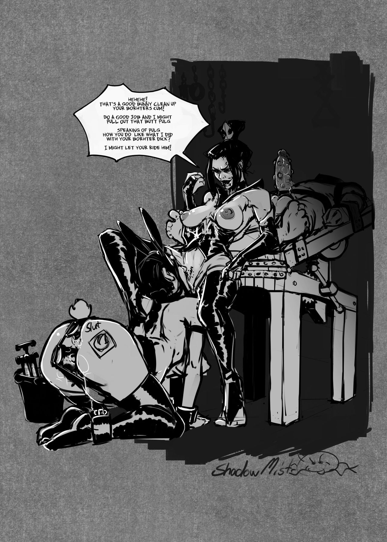 after sex, anal plug, artist signature, avatar the last airbender, azula, big breasts, black and white, body writing, breasts, breasts out, bunny ears, buttplug, clothing, cunnilingus, dildo, female, femdom, femsub, implied incest, interracial, inuit, katara, kneeling, large breasts, leash, leash pull, licking cum, licking pussy, male, male and female subs, malesub, nipple piercing, nipples, oral sex, panties, piercing, pussy, restrained, shadowmist, sketch, sokka, stockings, straight hair, unseen male face