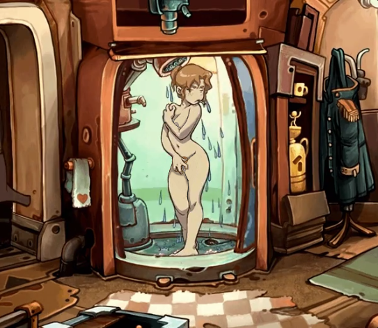 1girls deponia ginger_hair shower smoking