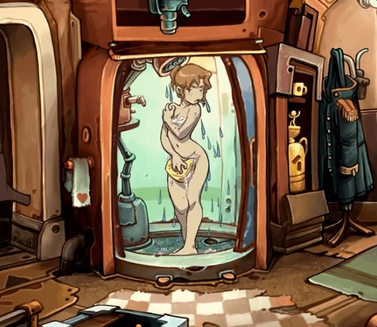 1girls censored deponia ginger_hair shower