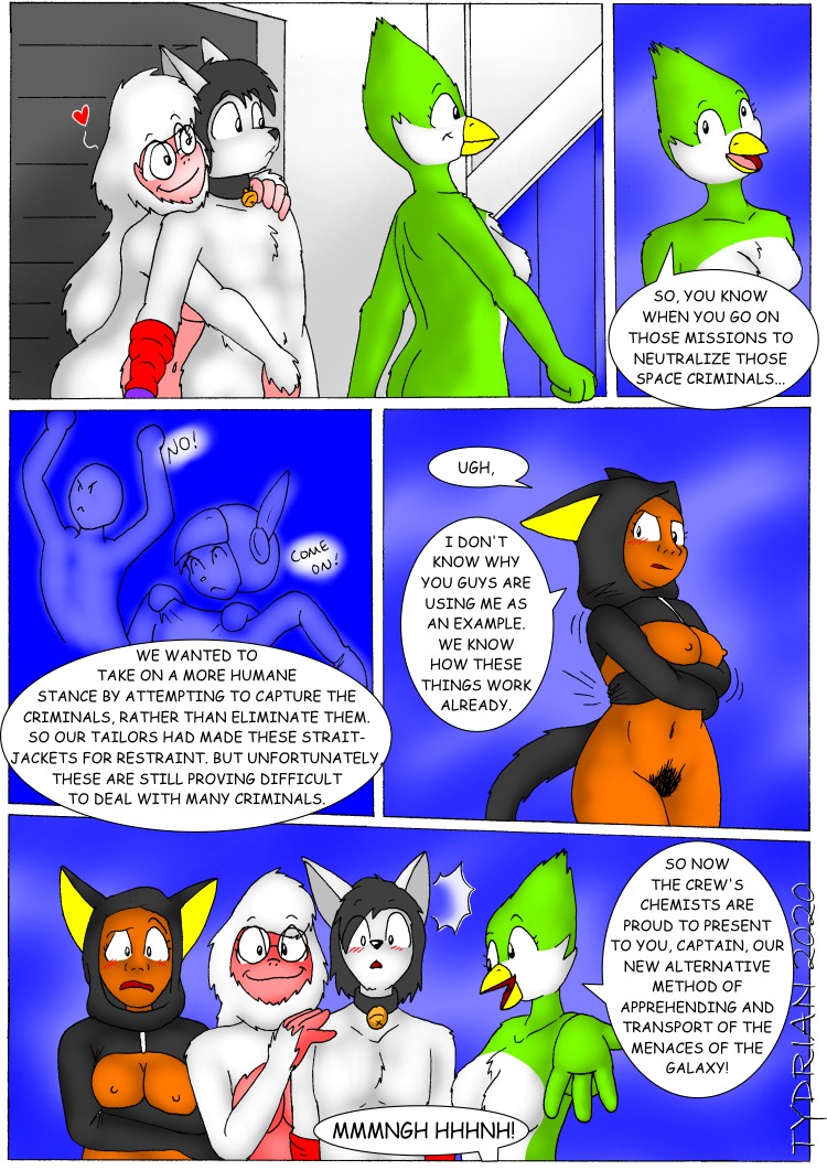 2020 4_fingers 5_fingers anthro apex_(starbound) arm_warmers armwear avian avian_(starbound) black_hair blush breasts brown_body brown_skin canid canine casual_nudity clothing collar comic comic_sans countershade_face countershade_torso countershading feathers featureless_breasts female fingers fur green_body green_feathers hair hand_on_crotch human male mammal navel nipples no_nipples non-mammal_breasts nude open_mouth pink_body pink_skin primate pubes restrained smile starbound suprised_look text tydrian tydrian_(character) video_games white_body white_feathers white_fur