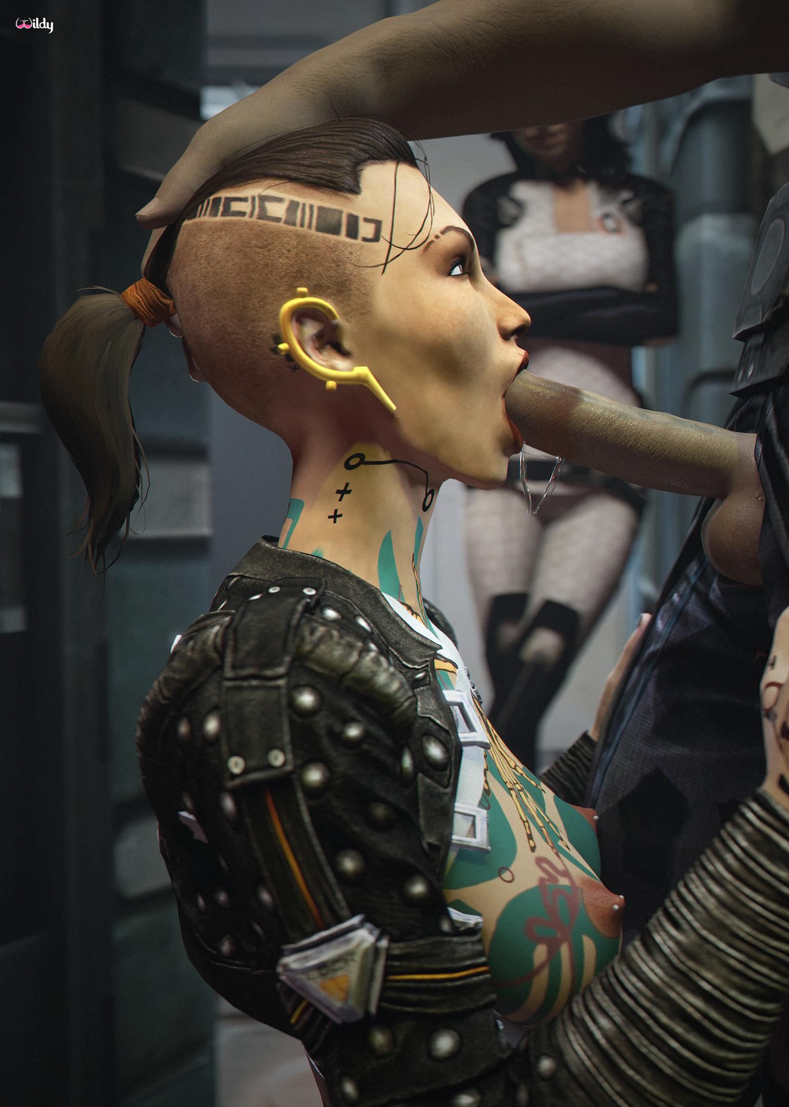 1boy, 2girls, 3d, athletic, athletic female, being watched, blowjob, breasts, brunette, brunette female, busty, commander shepard, duo, erection, fellatio, female, female focus, hand on another's head, hourglass figure, human, human only, jack (mass effect), light skin, light-skinned female, light-skinned male, male, male/female, maleshep, mass effect, miranda lawson, nipple piercing, nipples, oral, oral penetration, oral sex, penis, saliva, saliva string, straight, straight sex, tagme, unseen male face, watching, watching sex, wide hips, wildynsfw