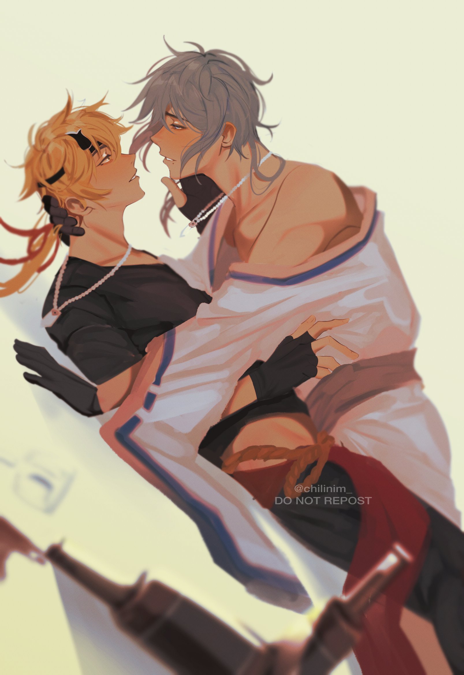 2boys, chilinim , clothed, gay, genshin impact, kamisato ayato, male, male only, thoma (genshin impact)