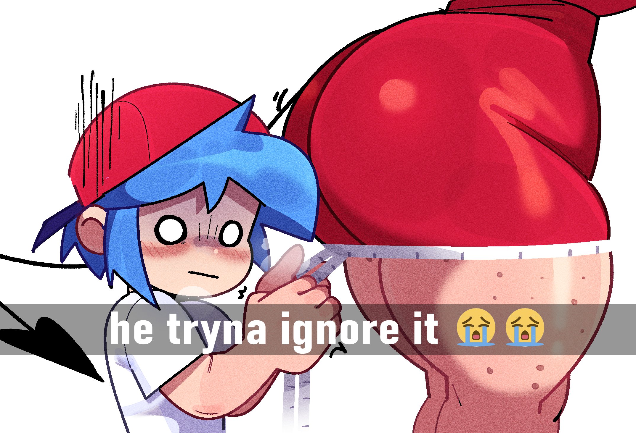 1boy, 1girls, 2026, 2d, ass, ass focus, big ass, big butt, big thighs, blue hair, blush, blush lines, boyfriend (friday night funkin), butt, butt focus, clothed, clothed female, clothed male, clothing, commentary, demon, demon girl, demon tail, dress, english, english commentary, english text, fat ass, female, freckles, freckles on legs, freckles on thighs, friday night funkin, girlfriend (friday night funkin), he tryna ignore it (meme), hi res, highres, huge ass, huge butt, huge thighs, large ass, large butt, large thighs, larger female, light skin, light-skinned female, light-skinned male, majora31, majora317840, majoralol2, male, male/female, measurements, measuring, measuring ass, measuring tape, meme, meme reference, nervous, nervous face, round ass, shocked, short hair, size difference, smaller male, straight, tail, thick, thick ass, thick hips, thick thighs, thighs, voluptuous, voluptuous female, wide hips