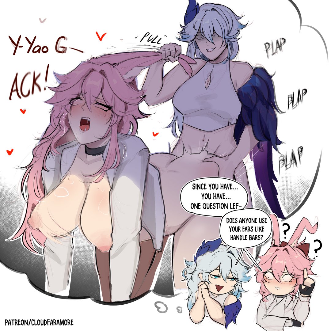 1futa, 1girls, backshots, big boobs, big breasts, big tits, blush, blushing, boobs, boobs out, breasts, breasts out, bunny ears, bunny girl, clothed, clothed sex, clothes, clothing, cloud faramore, dickgirl, dominant female, dubious consent, evanescia (honkai: star rail), female, female focus, female penetrated, fucked, fucked from behind, fucked into submission, fucked senseless, fucked silly, futanari, honkai (series), honkai: star rail, hoyoverse, long hair, nipples, older female, penis in pussy, pervert, pervert female, pink hair, pulling ears, submissive female, tits, tits out, unbuttoned, unbuttoned shirt, vaginal, vaginal penetration, vaginal sex, white hair, yao guang (honkai: star rail), younger female