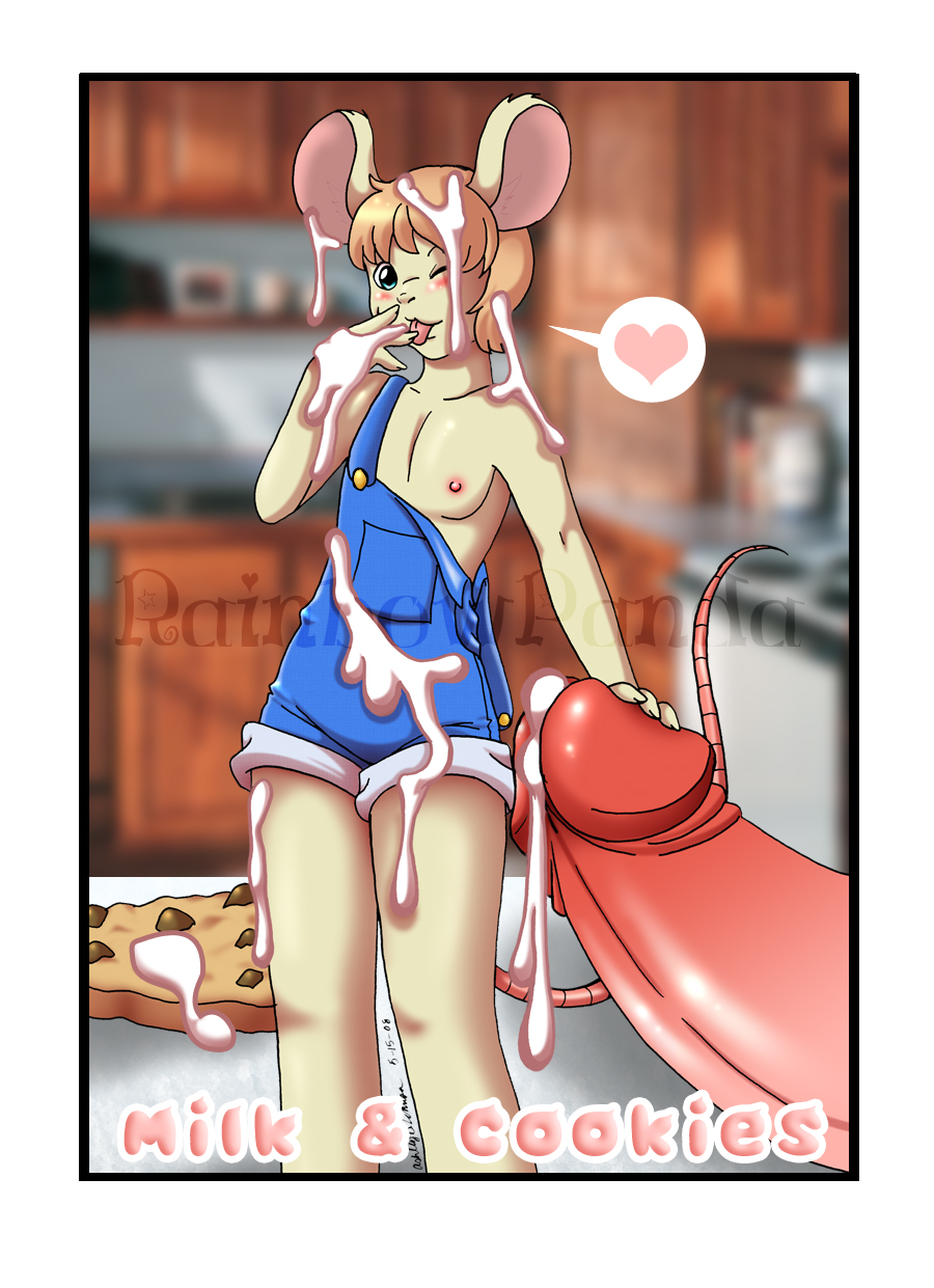 2008 anthro blush cookie covered_in_cum cum english_text femboy first_porn_of_franchise furry gay heart if_you_give_a_mouse_a_cookie lavenderpandy male male_only mouse overalls size_difference spoken_heart tongue_out wink yaoi