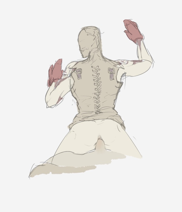 2boys anal anal_sex apron apron_lift colored_sketch faceless gay gloves humanoid male male_only mask masked masked_male monster nightmare_husbando no_underwear penis silent_hill silent_hill_3 sketch sleeveless solo_focus valtiel yaoi